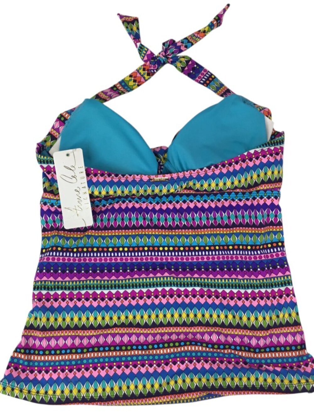 Ann Cole NWT Tankini Halter Size 38 B/C Ruched Front Removable Cup Bright Colors - Picture 6 of 9